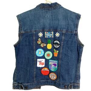 Eddie Bauer Vintage Custom Y2K Cotton Denim Vest with Patches Size Medium